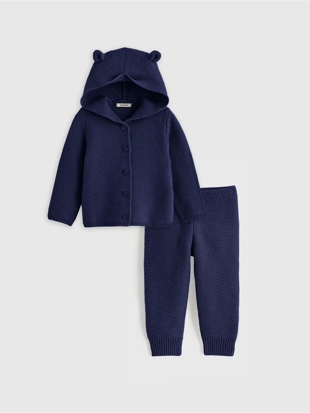100% Organic Cotton Sweater Set Navy Hooded Baby Set with Ears - Quince 12-18 mo